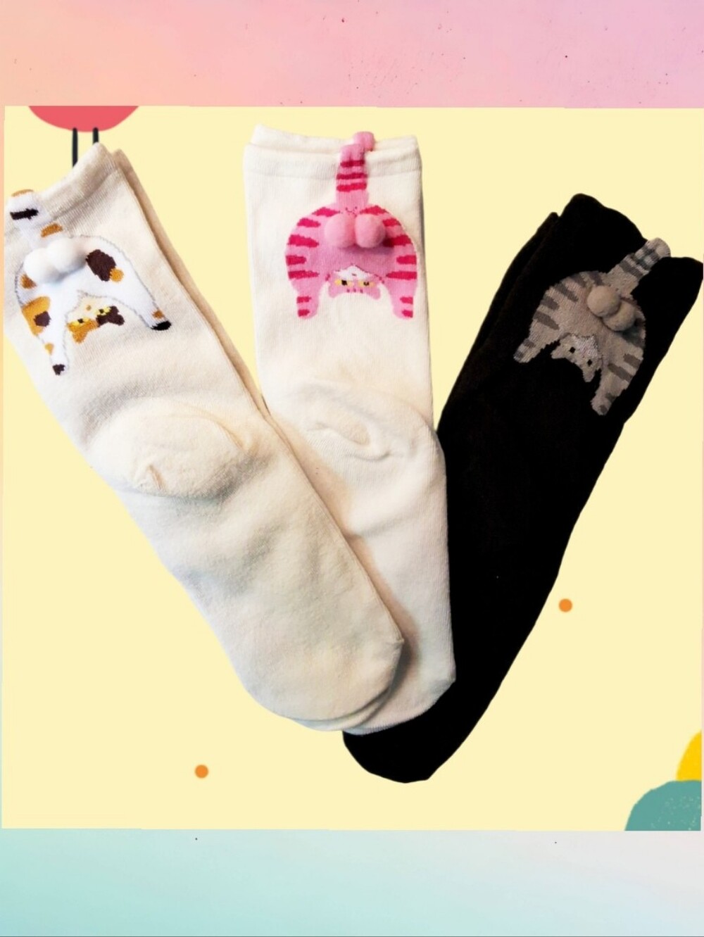 Cute Cat Socks With Pom Pom Butt OS